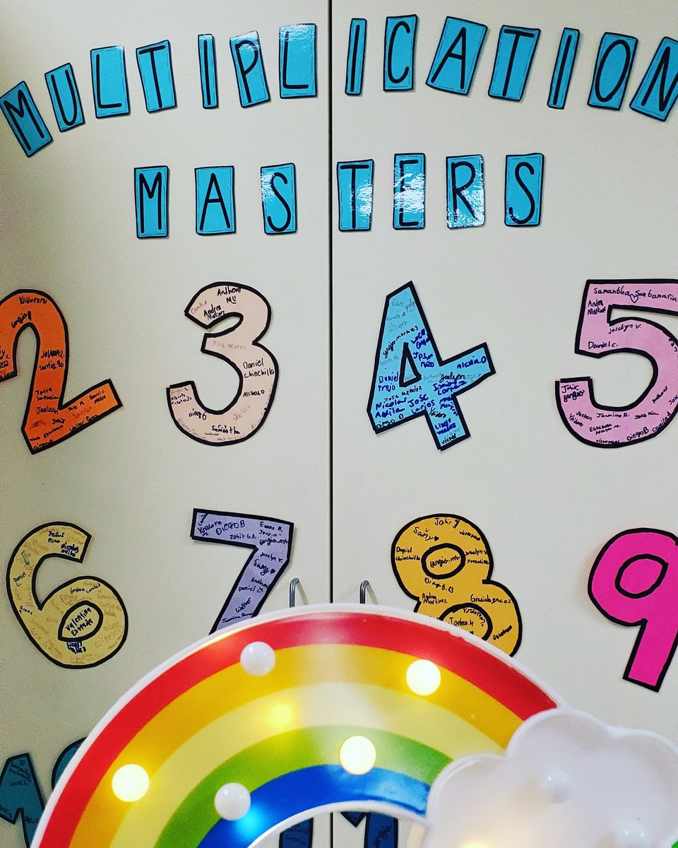 LilyChavezAISD's tweet photo. A cried a little taking this display down! We worked so hard on it this year! #MultiplicationMaster #3rdGradeRocks #MathRocks https://t.co/Q4UwWVoYIK