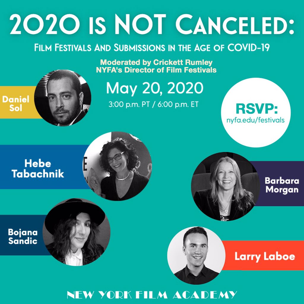 HollyShorts's tweet photo. Join Crickett Rumley, @NewYorkFilmAcademy’s Director of Film Festivals, for a discussion with veteran festival directors & programmers on Wednesday, May 20, 2020, at 3 p.m. PT / 6 p.m. ET about film festival submissions during #COVID19
RSVP here: https://t.co/b3ZfnY85hj https://t.co/vyTgRQ7bTO
