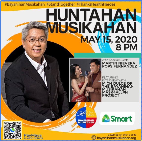 LittlePOPS18's tweet photo. @4eversinging4u and @MsPopsFernandez turn in tonight’s Huntahan by Mr. @ryancayabyab at 8:00 pm.
#staytuned #stayconnected @bayanihanmusika #taumbayantotherescue #standtogether #thankshealthheroes #popsfernandez #martinnievera #ryancayabyab 
#twogetheragain #martinpopstwogether https://t.co/ZA1JwOIJYp
