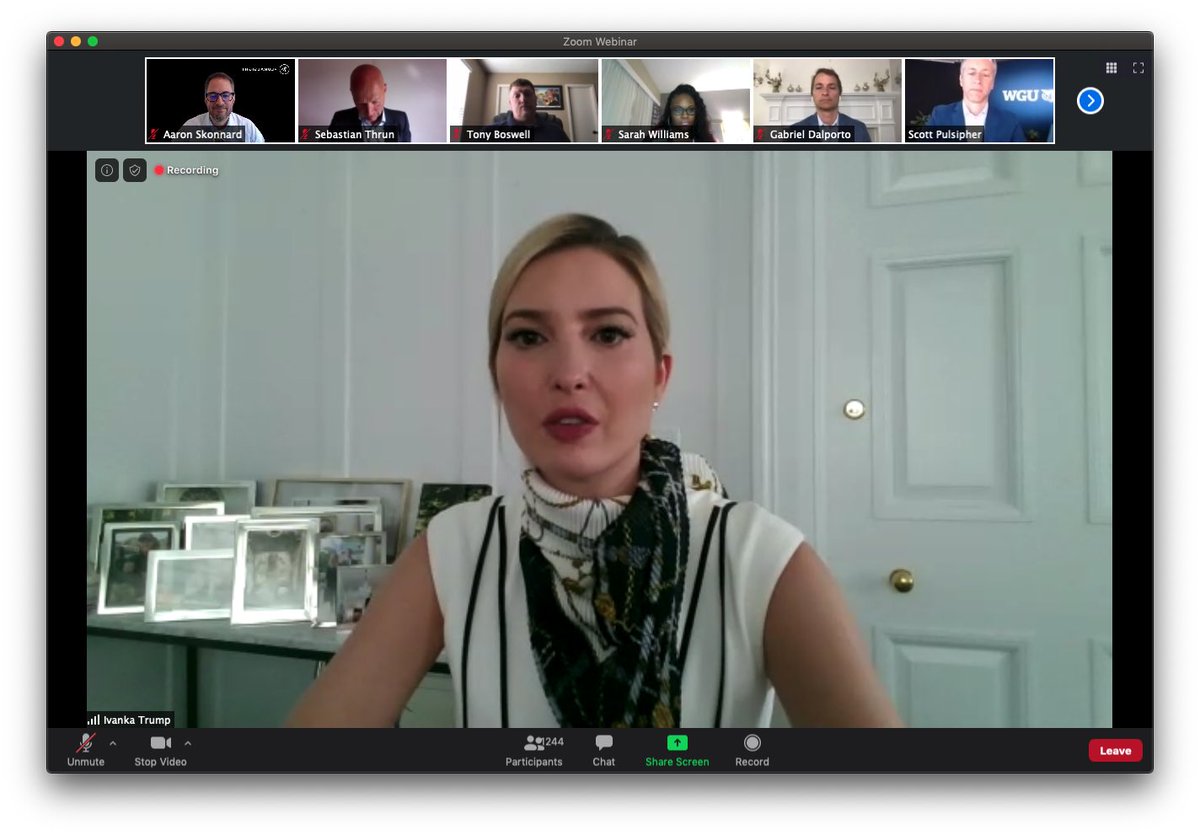 skonnard's tweet photo. Inspiring meeting today with  @ivankatrump, fellow online learning CEOs, and the American Workforce Policy Advisory Board focused on re-skilling America and getting millions of people back to work https://t.co/F60gWSHP99