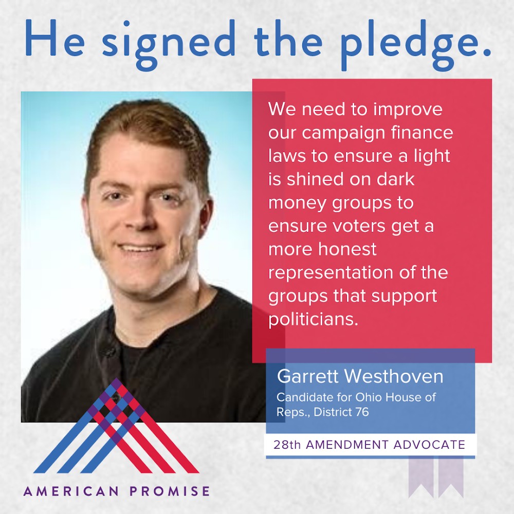 tterragnoj's tweet photo. I'm proud to sign the pledge from @usapromise and support the 28th ammendment to overturn Citizens United and get dark money out of politics. #28thAmmendment https://t.co/udRajONHaY