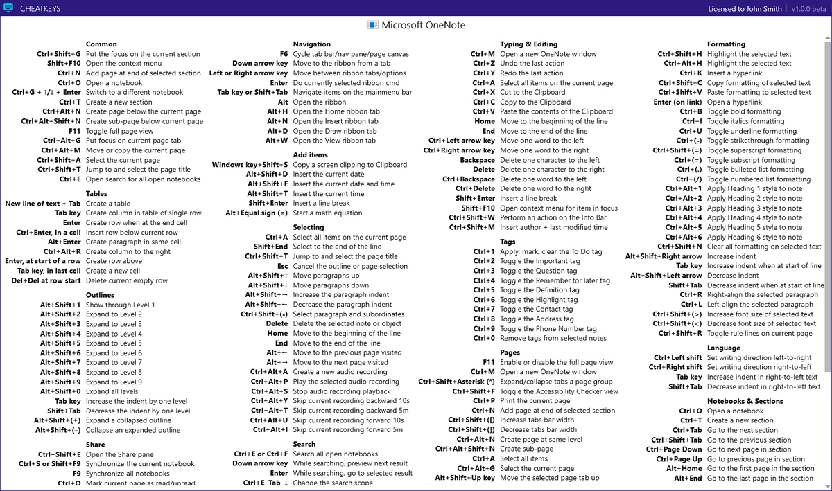 CheatKeysApp's tweet photo. Boy there are a lot of great shortcuts in @msonenote #OneNote! Get your skills up with our handy cheatsheet - https://t.co/r8uHNxIMLh https://t.co/O4Budz6cYj