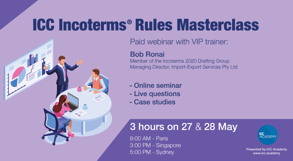 Only 1 week to go until our Live Masterclass on the Incoterms® 2020 rules!

This two-day online seminar you will give you clarity on how the obligations of the <a href="/iccwbo/">International Chamber of Commerce</a> #Incoterms2020 rules translate into the day-to-day practical reality of your industry.

bit.ly/2Z1BAfE