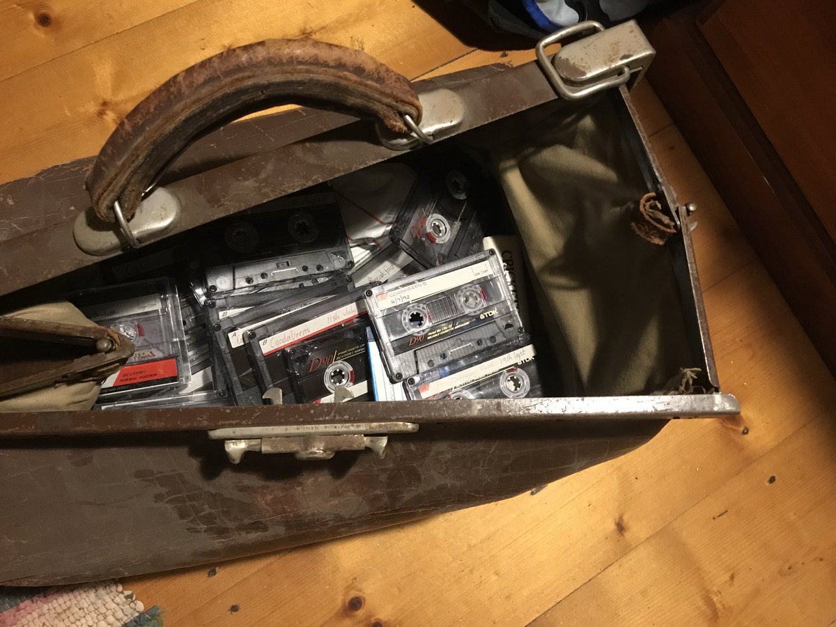 gfg24's tweet photo. @Coodabeens @rhettrospective Old Gladstone bag of cassettes from Saturdays and Sunday nights from 1992. I will get around to digitising them one day. https://t.co/V7LaH3T98E