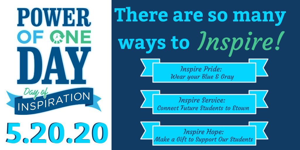 Today is the day! Join us for Etown's Power of One Day: Day of Inspiration. There are so many ways to inspire! #EtownInspired

Learn more at etown.edu/oneday.