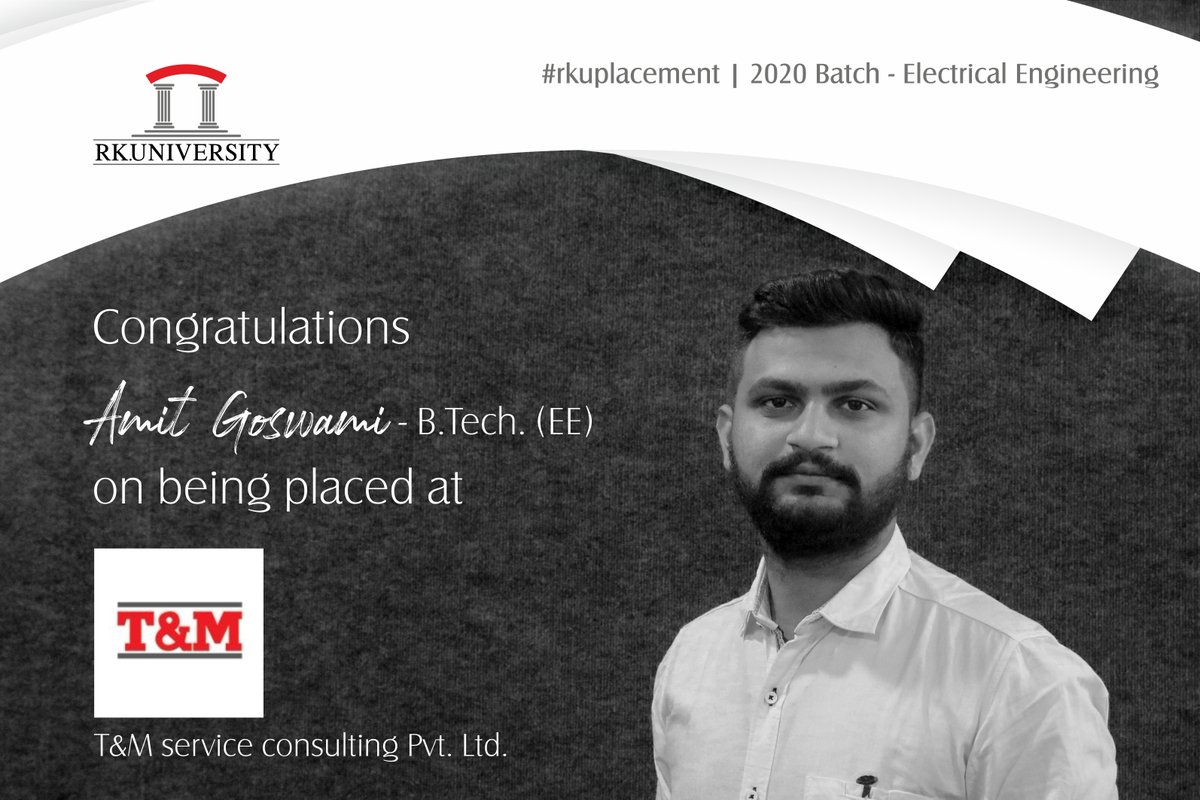 RKUniversity's tweet image. #Congratulations to the students of #BTechElectricalEngineering from the School of #Engineering, #RKU for getting placed at renowned companies. We wish them good luck for their bright future.