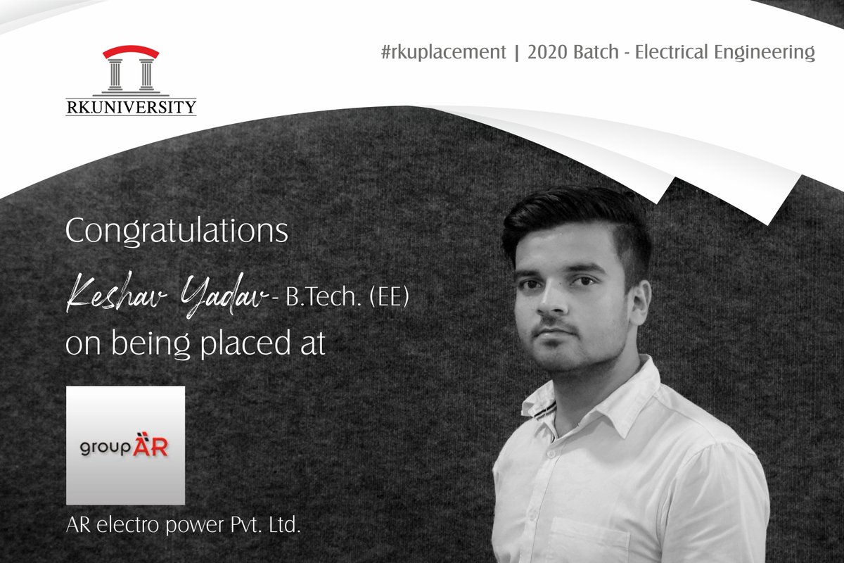 RKUniversity's tweet image. #Congratulations to the students of #BTechElectricalEngineering from the School of #Engineering, #RKU for getting placed at renowned companies. We wish them good luck for their bright future.