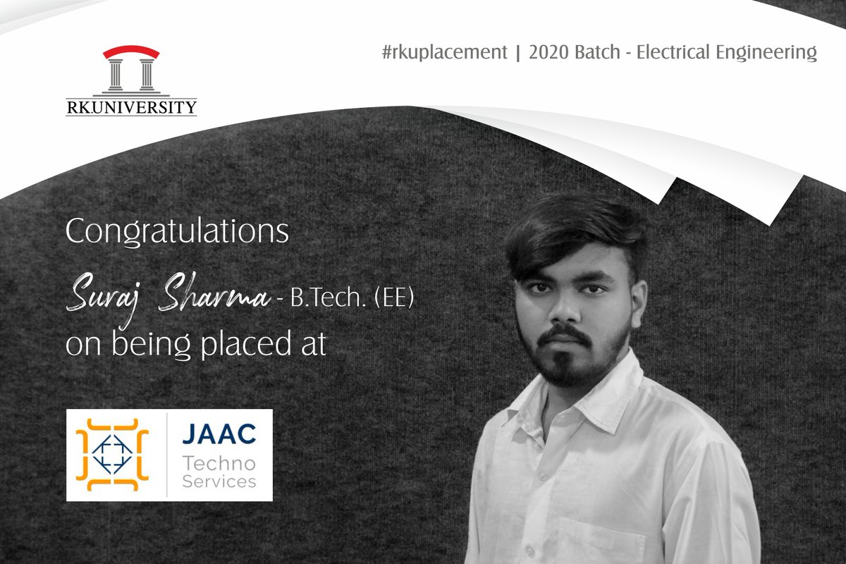 RKUniversity's tweet image. #Congratulations to the students of #BTechElectricalEngineering from the School of #Engineering, #RKU for getting placed at renowned companies. We wish them good luck for their bright future.