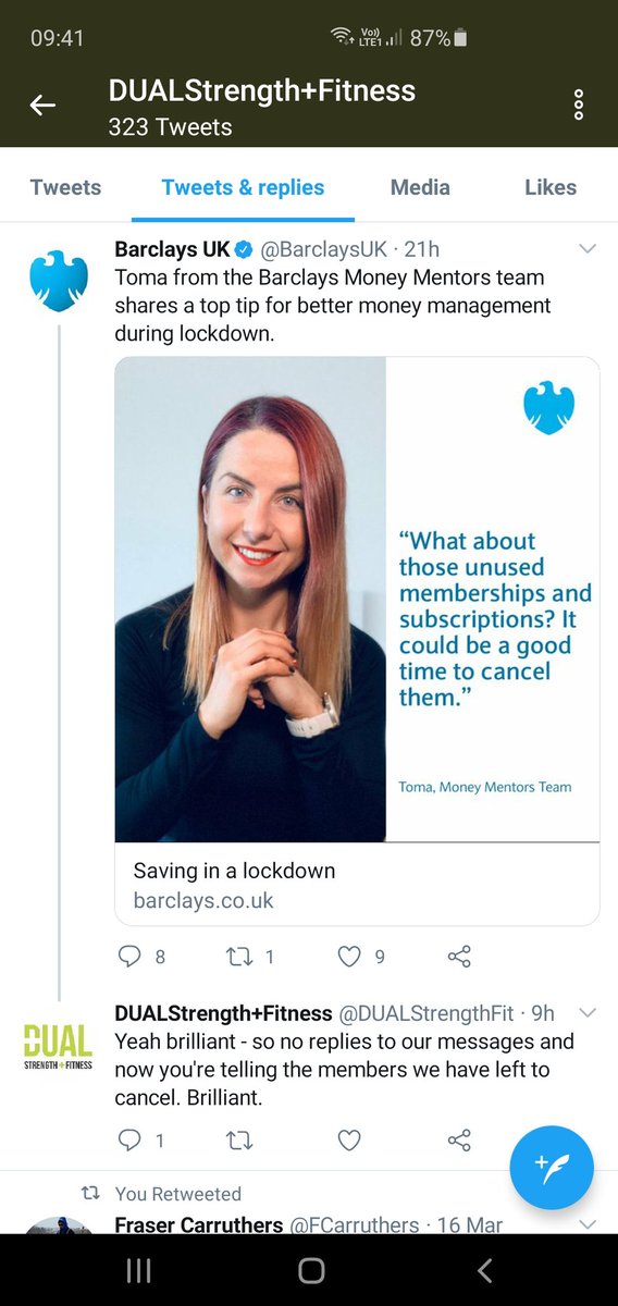 DUALStrengthFit's tweet photo. @Bounce_BackLoan This is our bank telling the members we have left to cancel their memberships - all whilst not replying or calling us back, we get the same error screen online, and can't get through to the dedicated business team. Been with Barclays for years and run a successful gym since 2016. https://t.co/qJrFUXmO8K