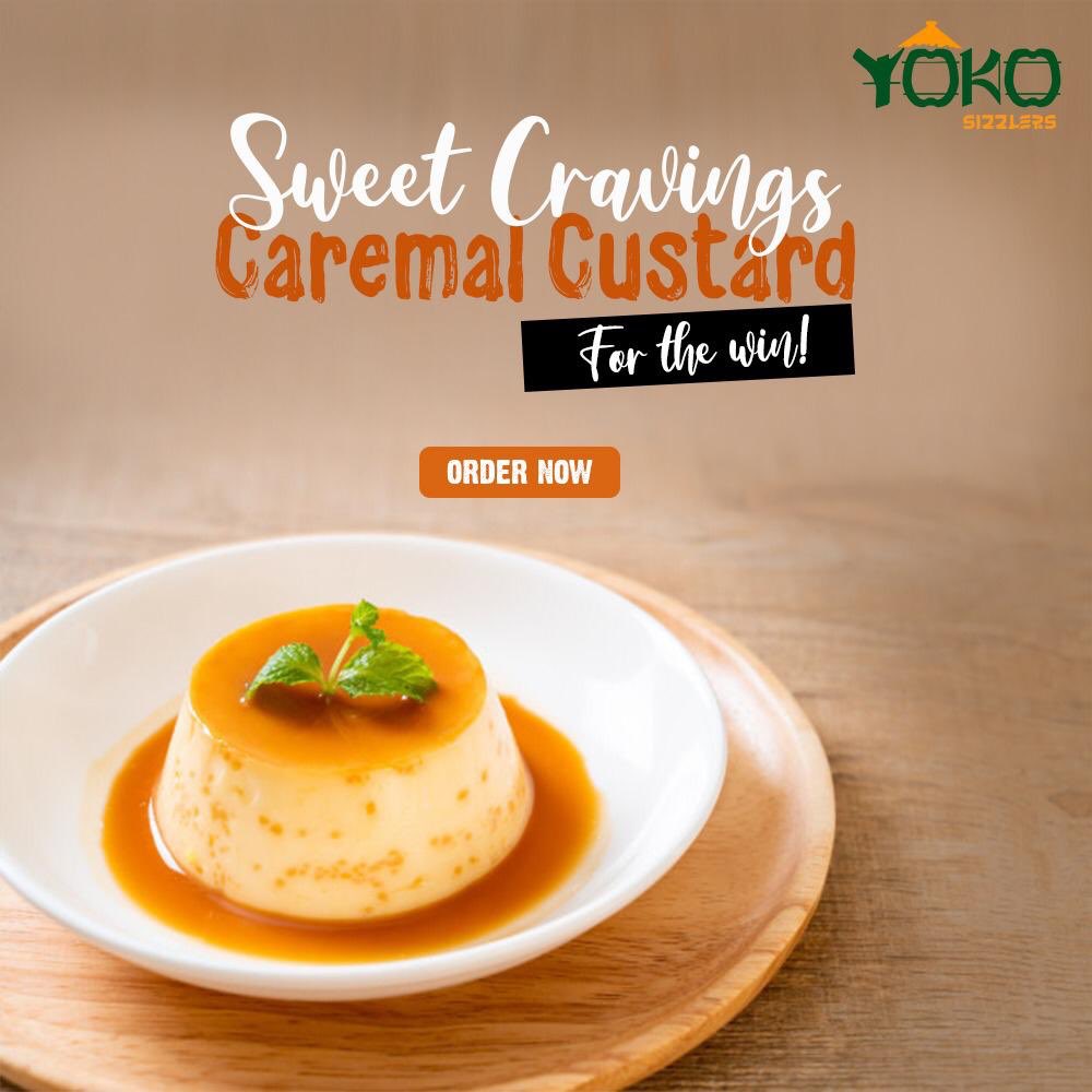 yoko_sizzlers's tweet photo. Craving your favourite #CaramelCustard? ☺️🍮 Don’t worry we’ve got you. 😍#ComeHomeToYokos, order your heart out on Zomato and make the most of your #Quarantine. #OrderOnline #Cravings #SweetCravings #Mumbai #YokoSizzlers #Yokos #India #MumbaiFood #OrderNow #HomeDelivery https://t.co/03pZK7r7LX