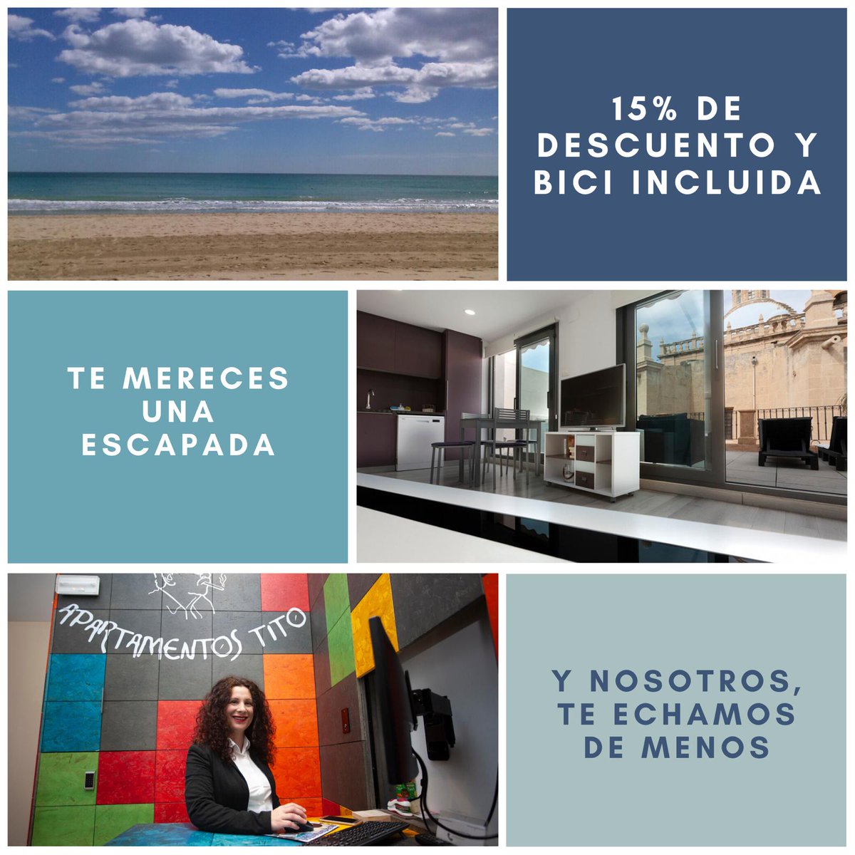 Desde hoy, hasta final de mes, puedes reservar uno de nuestros #apartamentosturísticos y disfrutar de tu estancia hasta el 30 de Junio con un 15% de descuento... entra en ow.ly/xgR150zLidy para saber todo lo que incluye esta oferta. ¡#Osechamosdemenos!