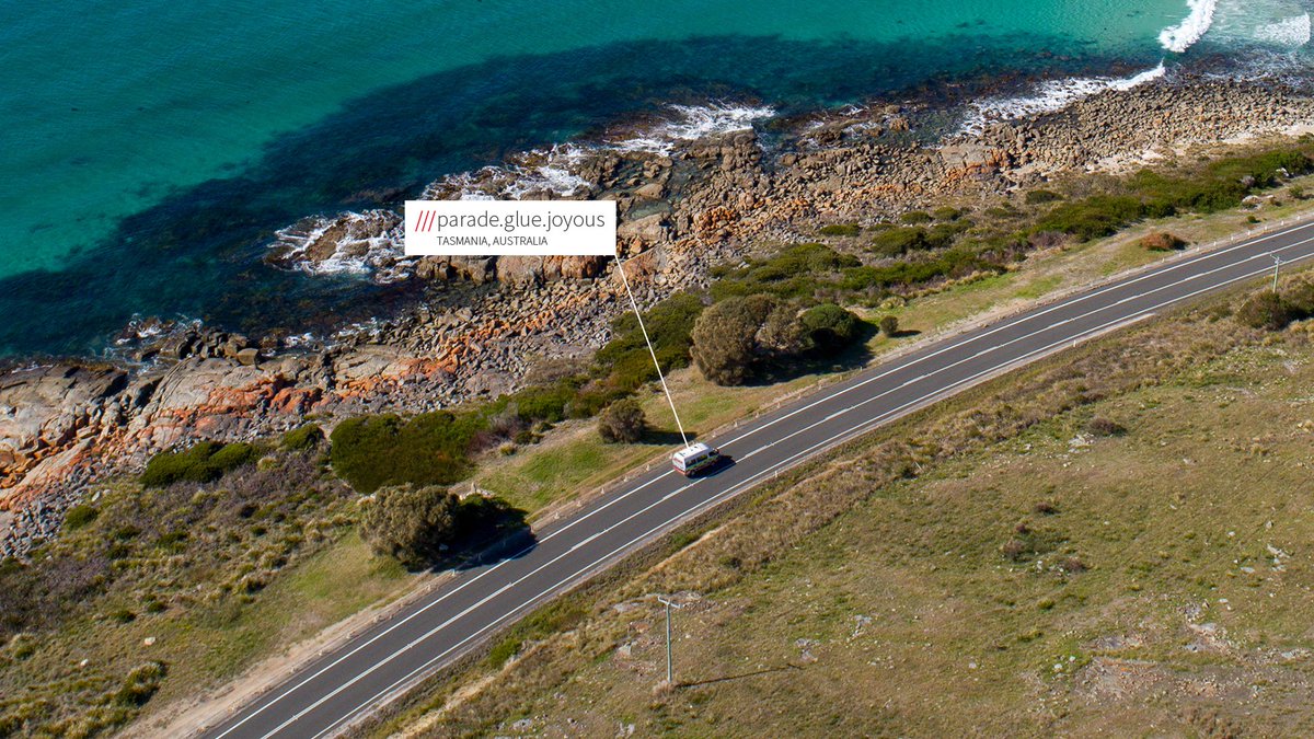 Ambulance van travels through Tasmania, what3words address reads: ///parade.glue.joyous