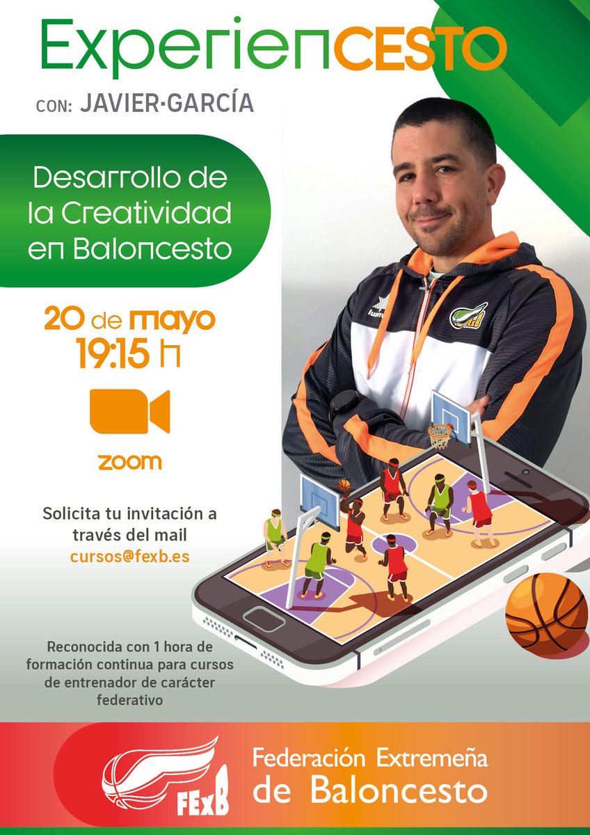 AFORO COMPLETO. Charla de formación de Javier García, Desarrollo de la Creatividad en Baloncesto, completa el máximo de inscripciones. ¡Nos vemos esta tarde! @DXTextremadura