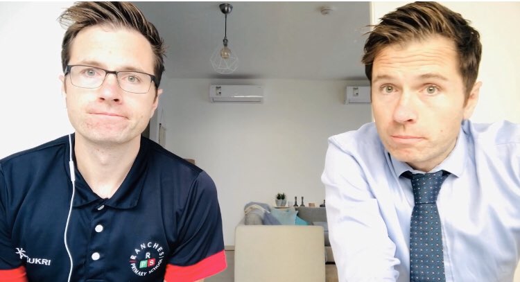 MrSteveKavanagh's tweet photo. The two Steves delivered our morning class briefing today. I have really enjoyed making videos throughout distance learning. A little bit of humor can set the children up nicely for a positive day of learning. #DistanceLearningDubai #CollabUAE #RPSYear3 @VideoleapApp #EdTech https://t.co/rVWXNeQbQ8