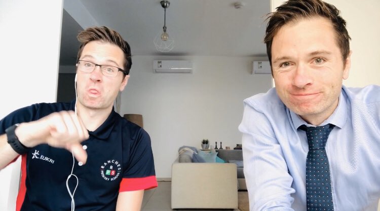 MrSteveKavanagh's tweet photo. The two Steves delivered our morning class briefing today. I have really enjoyed making videos throughout distance learning. A little bit of humor can set the children up nicely for a positive day of learning. #DistanceLearningDubai #CollabUAE #RPSYear3 @VideoleapApp #EdTech https://t.co/rVWXNeQbQ8
