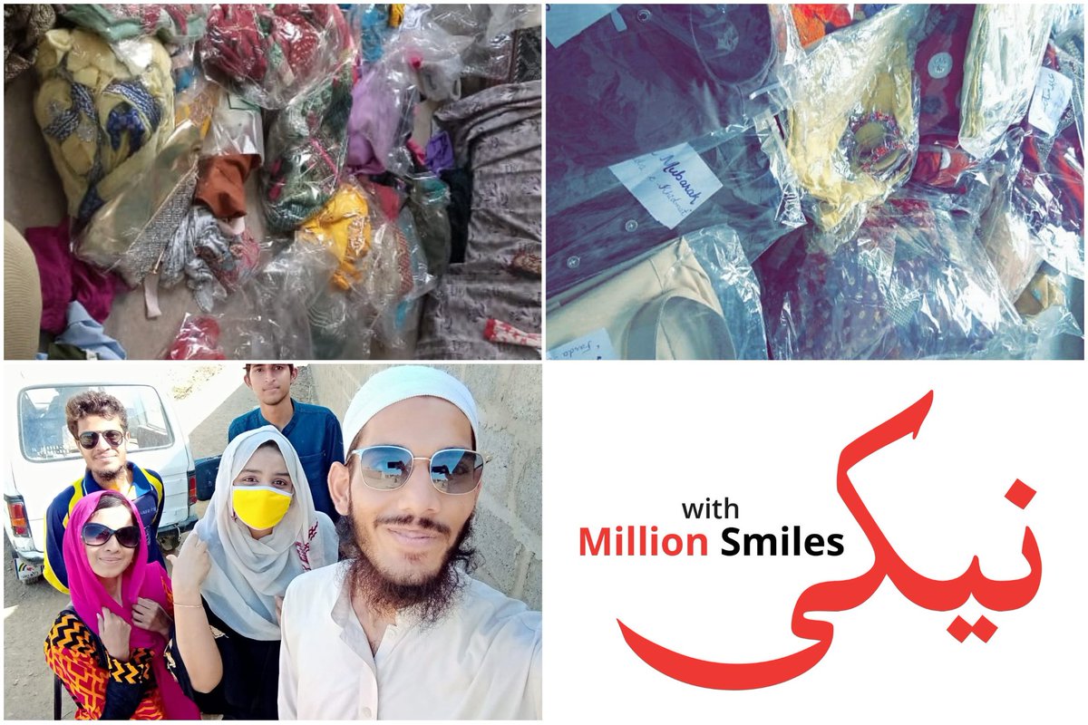 MillionSmilesPK's tweet photo. Under the campaign of "NAiKi With Million Smiles", our Super Stars are doing some great Job with #MillionSmiles !

Team #Karachi distributed clothes among deserving families.

Let's make the Eid of others beautiful with Million more Smiles.

We Like you ALL... We Love you ALL! https://t.co/IrgxW30waY
