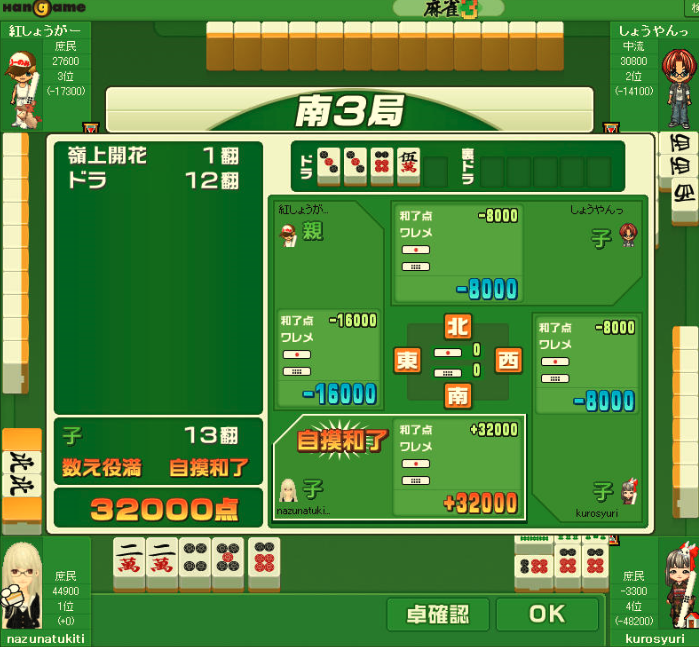 なずな Ferby 麻雀のクソ上がりいつまでたってもハンゲのこれが個人的最高