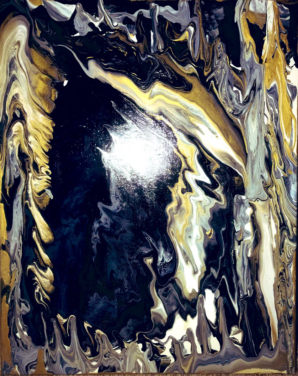 gingersays8's tweet photo. Quarantine artwork “Black Hole Sun” 11x14x1 acrylic pour DM if interested in purchasing https://t.co/40sTWZCuQw