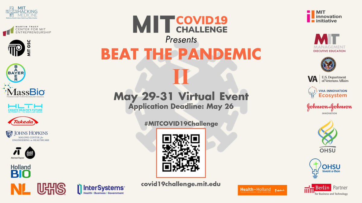 We <a href="/BayerPharma/">Bayer | Pharmaceuticals</a> and <a href="/BerlinPartner/">Berlin Partner</a> #Berlin are collaborating with the #MITCOVID19CHALLENGE <a href="/MITvsCOVID19/">MIT COVID-19 Challenge</a> #Hackathon to help Beat the Pandemic. JOIN US as a participant or mentor and apply at covid19challenge.mit.edu! More <a href="/Science4Berlin/">MoreScience4Berlin</a> .