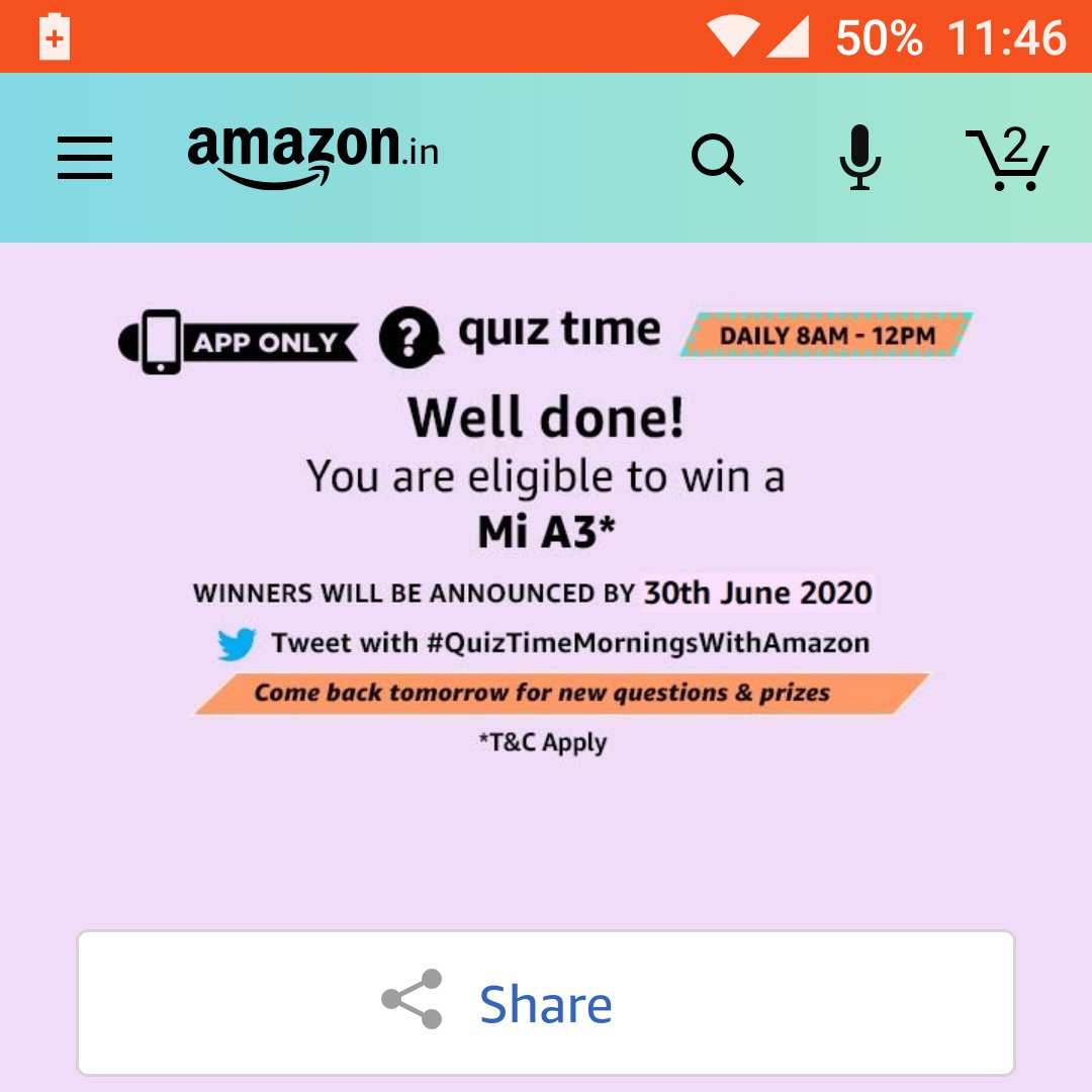 PreetiAp's tweet photo. #quiztimemorningwithamazon. https://t.co/LPgb3F9omK