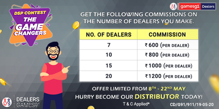 GameZ91official's tweet image. Dsp the game changer offer Hurry become or distributor today at games91dealers.in and get the following commissions behind every dealer to make.#Games91 #AbSabKhelenge #Distibutor #Dspoffer #Dealers #limitedoffer