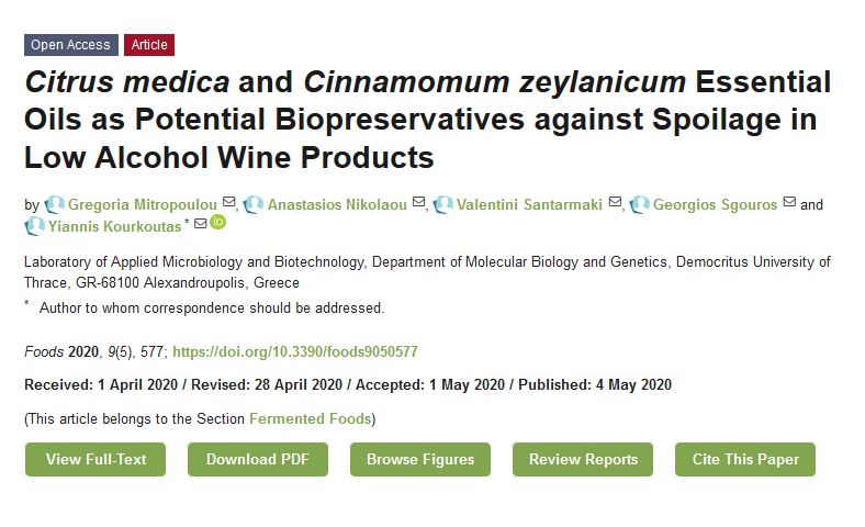 Foods_MDPI's tweet photo. #mdpifoods Read the latest article: "Citrus medica and Cinnamomum zeylanicum Essential Oils as Potential Biopreservatives against Spoilage in Low Alcohol Wine Products". More details at: https://t.co/sHFegoZQXA https://t.co/tc1HeVgOXU