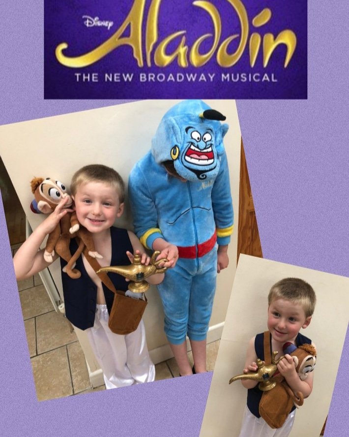 elainekom's tweet photo. #BGETdressup 
@BGETheatre 

Adam went through a serious Aladdin phase last summer when the new film came out. Only Daddy has been lucky enough to see the musical. https://t.co/NBr3DQSgi1