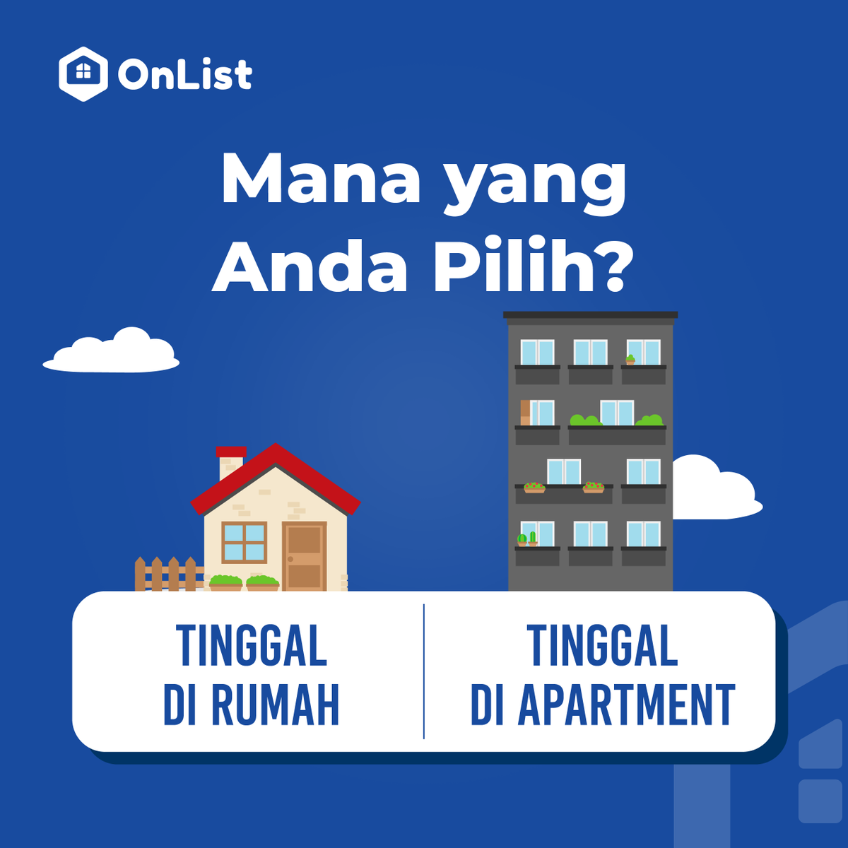 OnListMarketing's tweet photo. Kamu lebih memilih tinggal di rumah atau apartemen nih?

Sebelum memutuskan mau tinggal di rumah atau apartemen, pastikan kamu sudah mempertimbangkan kebutuhan dan tujuan kamu ya! Seperti lokasi, biaya, fasilitas, dan yang tak kalah penting adalah legalitas propertinya.
.
#OnList https://t.co/VbOcggiqIx