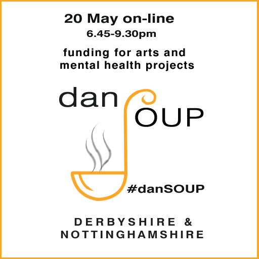 danSOUP21's tweet photo. It's tonight! Watch online 4 pitches 4 #arts &amp; #mentalhealth projects &amp; vote which should get cash. Every £5 ticket goes to #derbyshire &amp; #nottinghamshire projects #danSOUP @THiNKin_NG 
#mentalhealthawareness
Details &amp; tickets here https://t.co/H01FLWcegG https://t.co/VepVDQTeGx