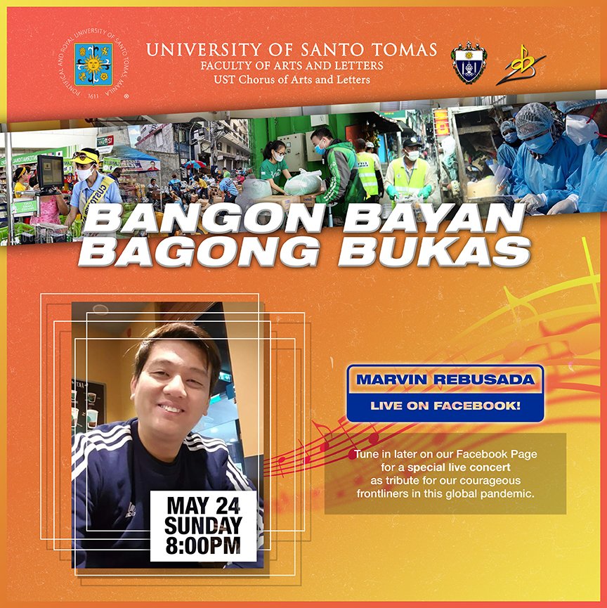 ustabchorale's tweet photo. We have another surprise coming up for you as we have two outstanding performers lined up for Bangon Bayan, Bagong Bukas tonight!

Catch our alumna, Nicole Nicolas LIVE TODAY AT 5PM, followed by Marvin Rebusada at 8PM!

#ABCSilverAndBeyond
#TIMELES25YMPHONY https://t.co/W4LPDOkE4V