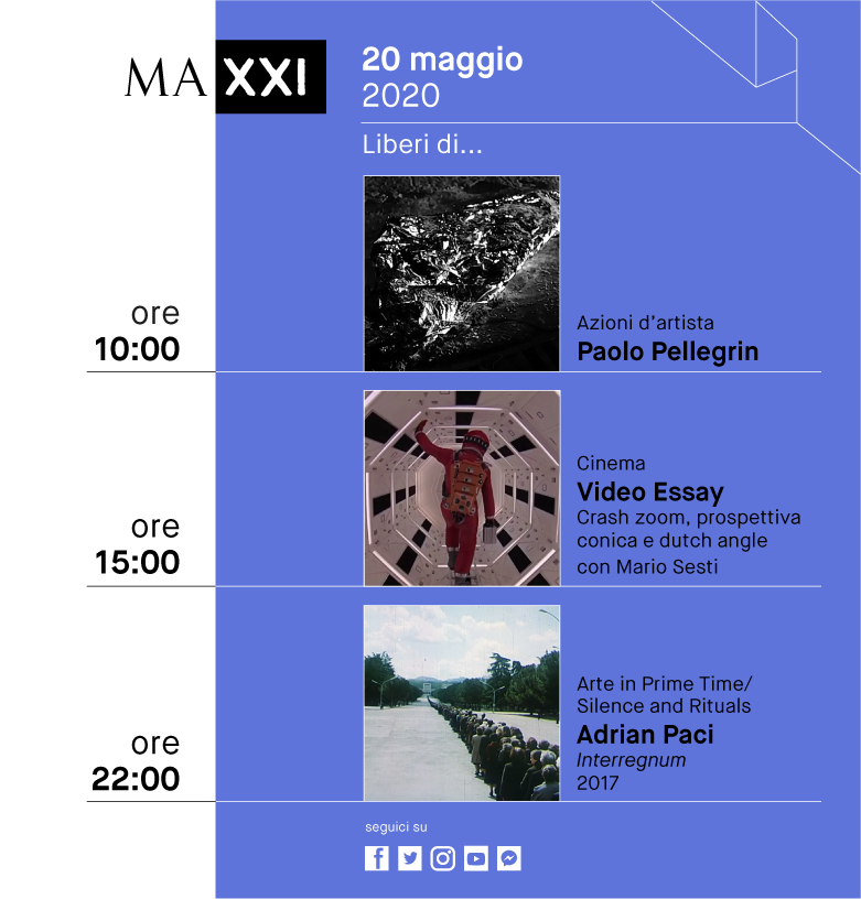 Museo_MAXXI's tweet photo. Buongiorno! Proseguono le #AzionidArtista con #PaoloPellegrin. Mai sentito parlare di crash zoom, prospettiva conica e dutch angle? Oggi ce li racconta @mariosesti. E in serata rimanete con noi per un altro appuntamento con l'#ArteInPrimeTime e l'opera video di #AdrianPaci. https://t.co/UkSDX1QoUh