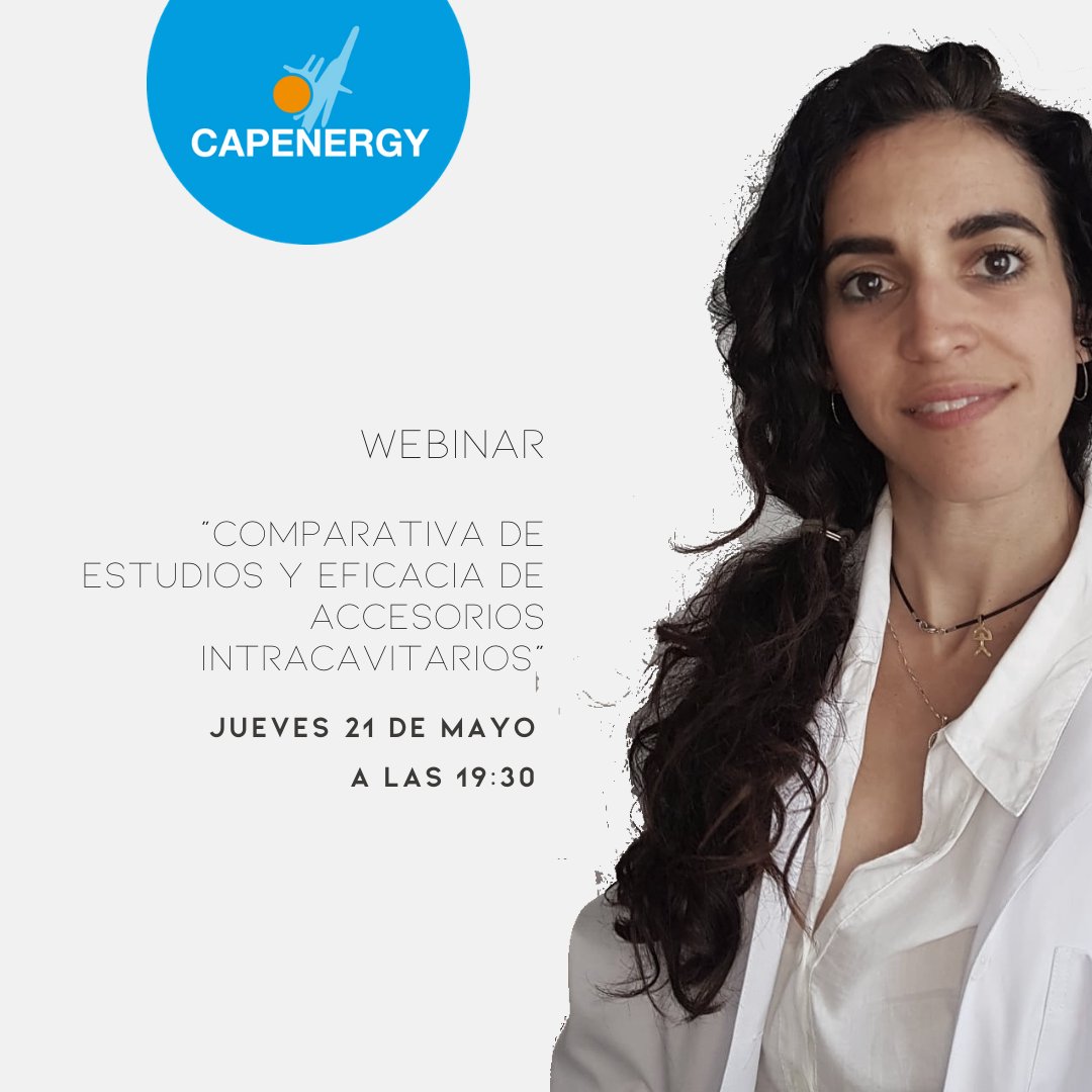 🎥 Webinar
.
📣 Comparativa de estudios y eficacia de accesorios intracavitarios.
.
📝 Presenta Ester Piñero, fisioterapeuta.
.
📆 Jueves 21 de Mayo a las 19.30 hr.
.
INSCRIPCIONES: webinar.capenergy.com