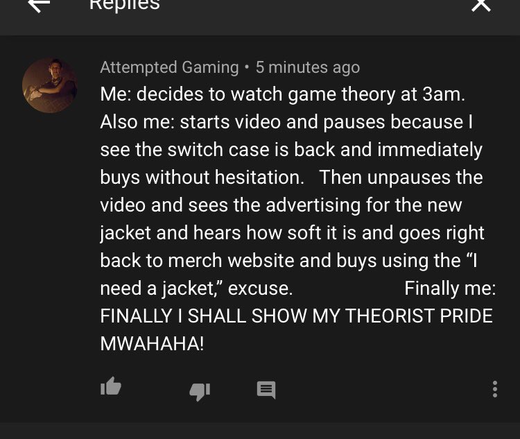 timelordcrazy12's tweet photo. You know you are a true Game Theory fan: When it’s 3am and you’re crying due to phone brightness even with it as low as possible, but you really wanna see MatPat’s theory...

@MatPatGT #theorist  #GameTheory 
Also I made this comment on the video: https://t.co/0Leg4CFP5r
