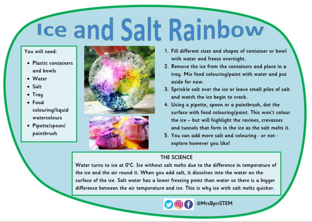 - Ice and Salt Rainbow

Another rainbow activity to celebrate our #NHSheroes 

While you wait for your ice to freeze, practice with an ice cube. Does salt make a difference?