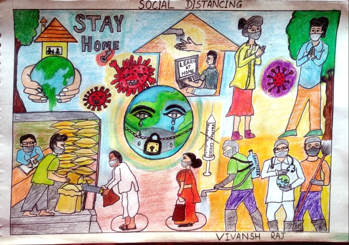 Debasis_devs's tweet photo. Sir,
  Sorry for taking my photo so late and as I know this is the last day of this art competition,please accept it
Name - Vivansh Raj
Class - I
School - St.  Vincent's English Medium School
#ArtFromHomeContest 
#SocialDistanacing
#AwarenessWithCP 
@SarangiSudhansu
@cpbbsrctc https://t.co/GVJcAe2b46
