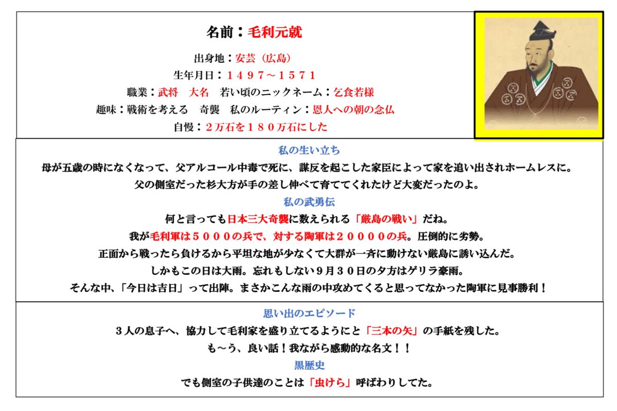 慧音 個人的には彼の名言は百万一心 一日一力一心と書いて百万一心 と 日本全土をと願ってやっと中国 地方 の太守になれるモンなのに 始めっから中国地方の覇者にって願ってたら中国地方だって手に入らんわ 意訳 これ言った時の 元就 12歳 慧音 個人的には彼の名言は百万一心 一日一力一心と書いて百万一心 と 日本全土をと願ってやっと中国 地方 の太守になれるモンなのに 始めっから中国地方の覇者にって願ってたら中国地方だって手に入らんわ 意訳 これ言った時の 元就 12歳
