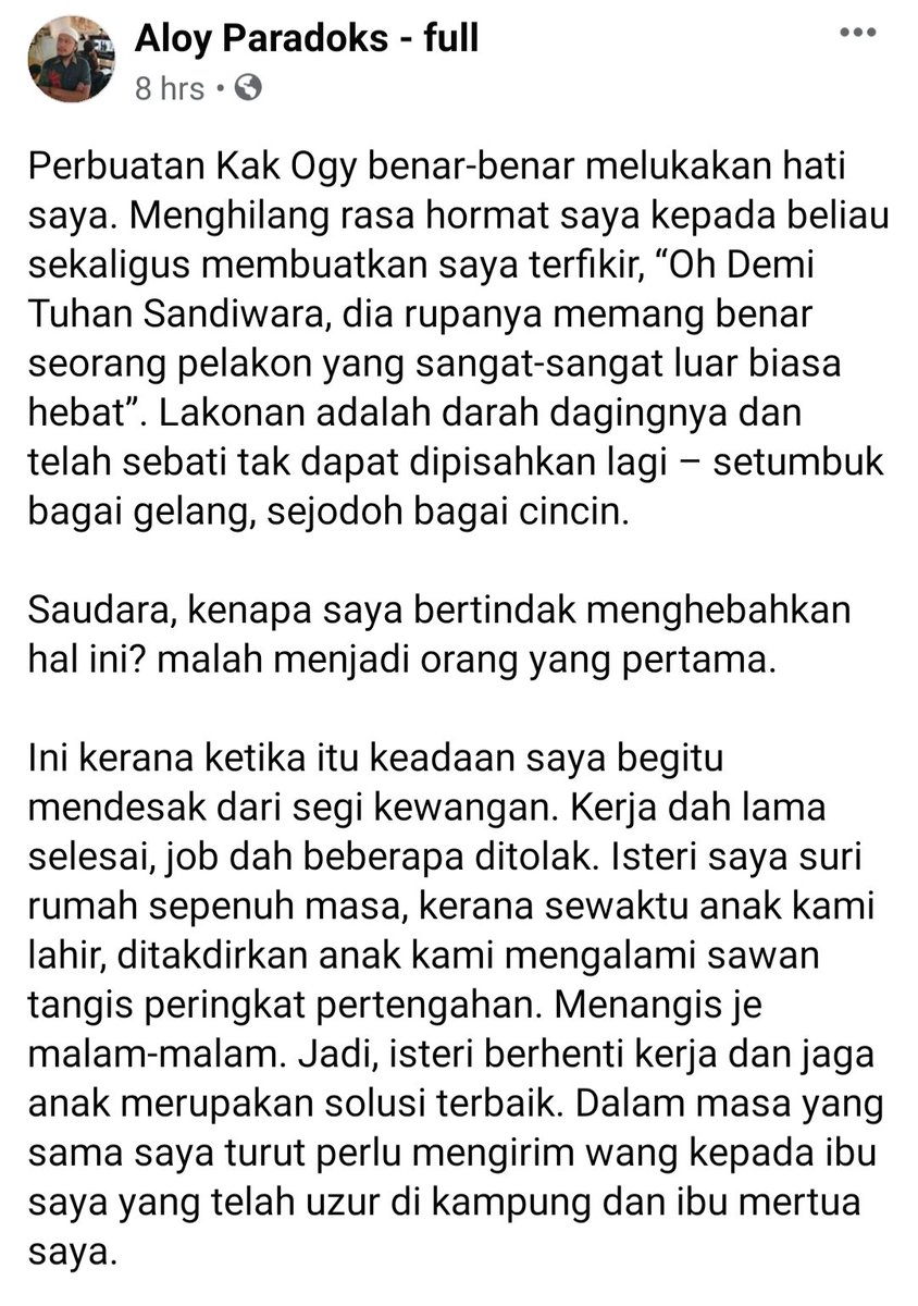 aloyparadoks's tweet photo. Betapa ego dan kejamnya Kak Ogy benar-benar mengecewa dan melukakan hati saya. Jika ini bukan salah Kak Ogy, terpaksa saya salahkan Yudas Iscariot. https://t.co/gu1OTeYVuU