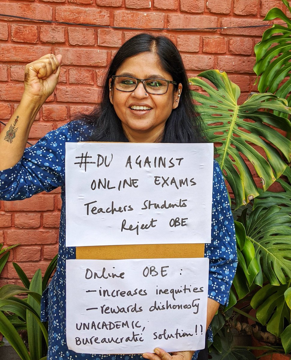viji_63's tweet photo. Reject Online Open Book Examination in DU
No to Penalty for lacking stable internet connection, books, laptops, printers &amp; scanners and for inability to access online teaching.
No to rewards for dishonesty.
#DUAgainstOnIineExamination 
#DUwithSolutions 
#DUTADUSUTogether https://t.co/5RaNaaSE1O