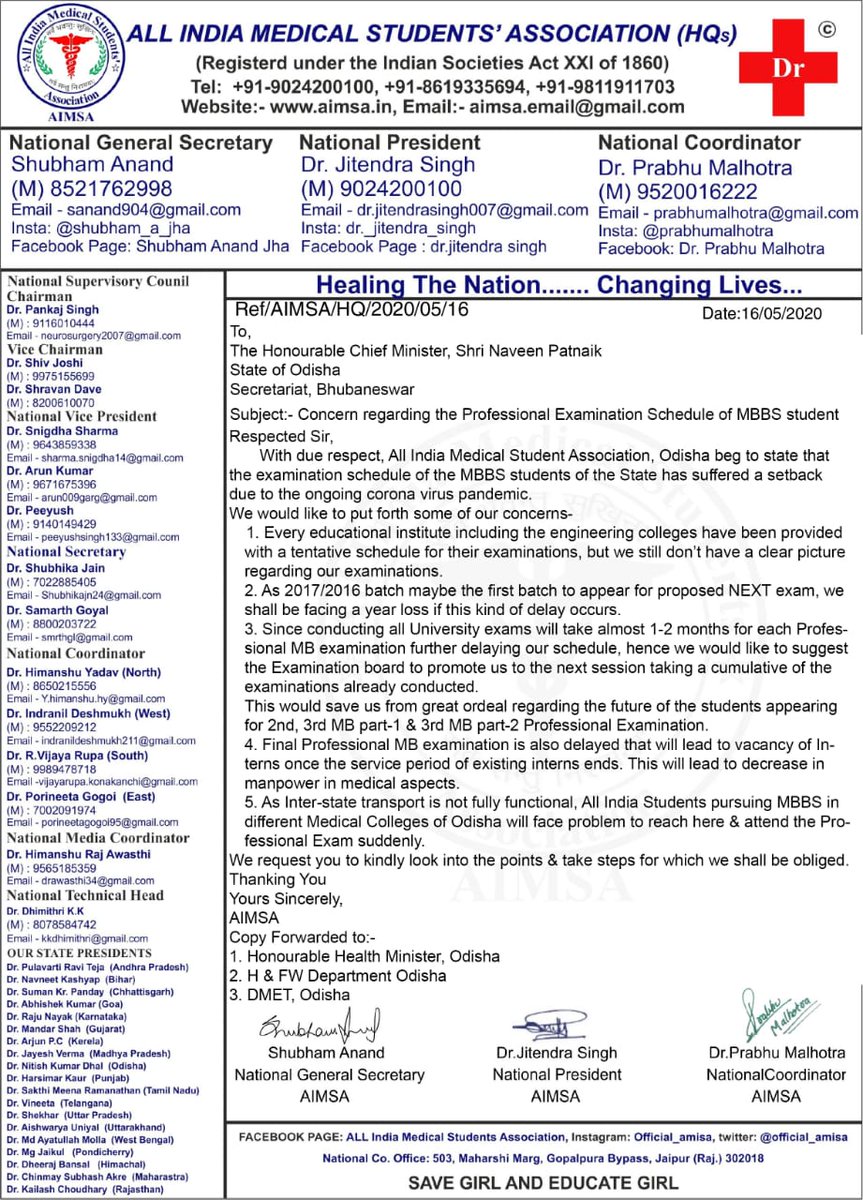 DSurajKumar1's tweet image. Through AIMSA, we all the colleges of odisha want to inform u and want u to take a look into our concern as soon as possible and all of our medical colleges of odisha are suffering from delay of our exams. Kindly look into the matter sir @CMO_Odisha , @HFWOdisha @nabadasjsg ..