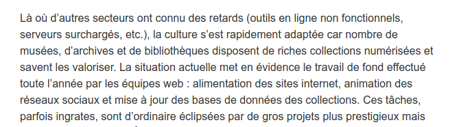 En fermant l'accès aux bâtiments, la crise sanitaire a mis en lumière le travail des équipes web des musées qui travaillent tout au long de l'année à rendre les collections accessibles (hashtag ouvrons les black box).