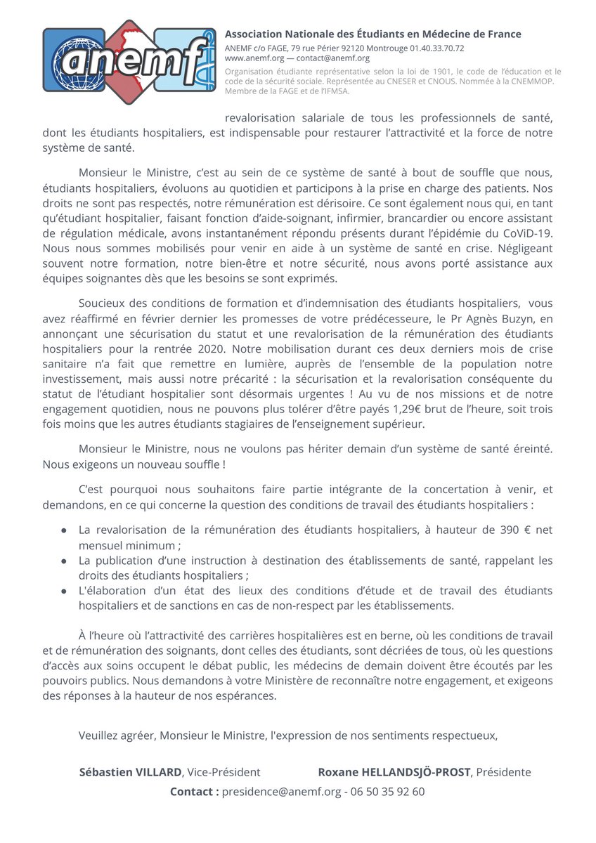 ANEMF's tweet image. 📃Lettre ouverte à @olivierveran

#SegurDeLaSante les #étudiants en médecine demandent un nouveau souffle ! 

🗣️ "Les #médecins de demain devront être intégrés aux #concertations et écoutés. Nous exigeons des réponses à la hauteurs de nos #espérances" 

❌1,29€/h plus jamais