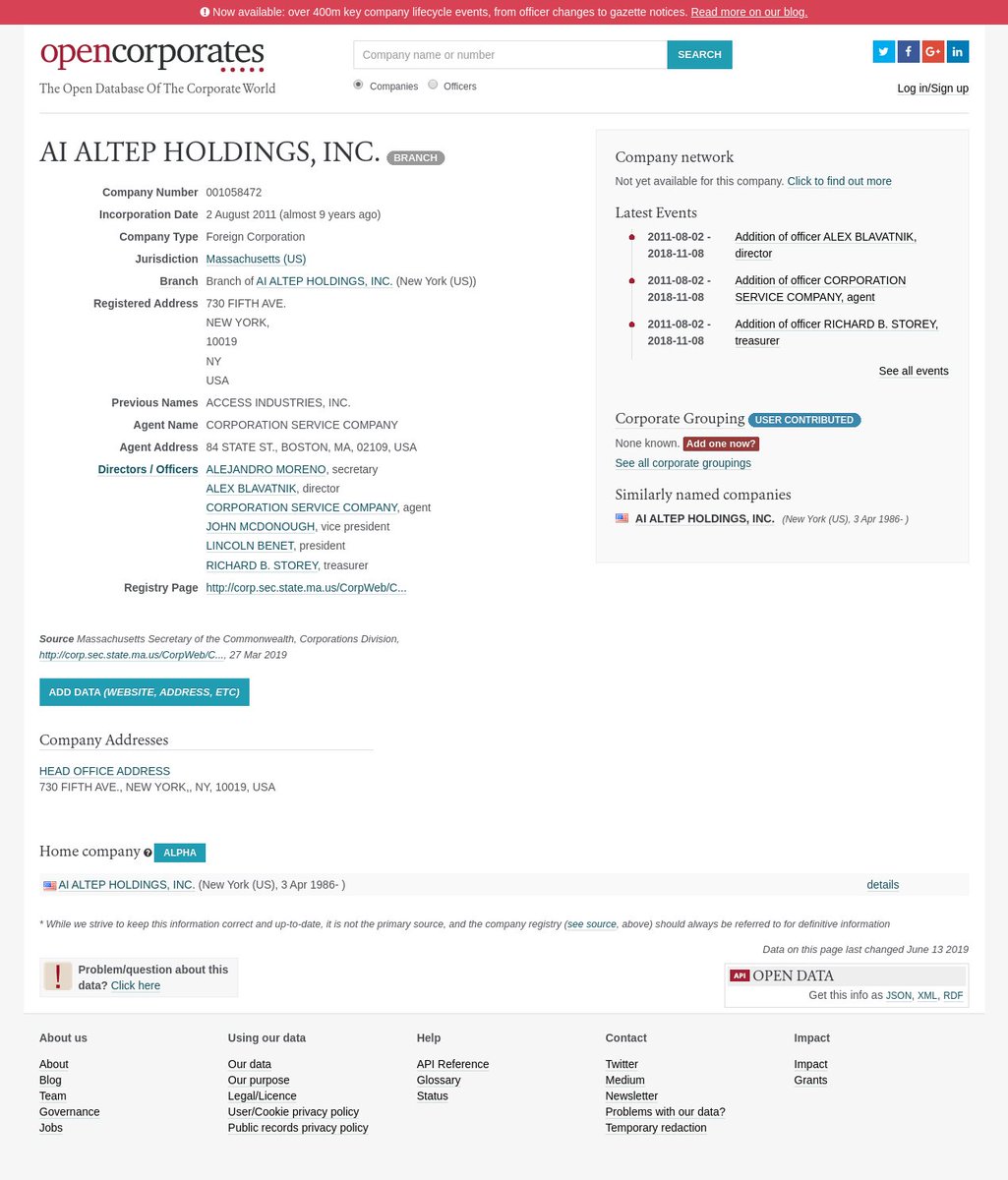 On October 25, 2016 one of Blavatnik's holding companies, AI Altep Holdings, run by his brother Alex Blavatnik, made a 1 million dollar payment into the GOP Senate Leadershop Fund.5 months later, on March 30, 2017, AI Altep Holdings made a 1 million dollar payment to them.