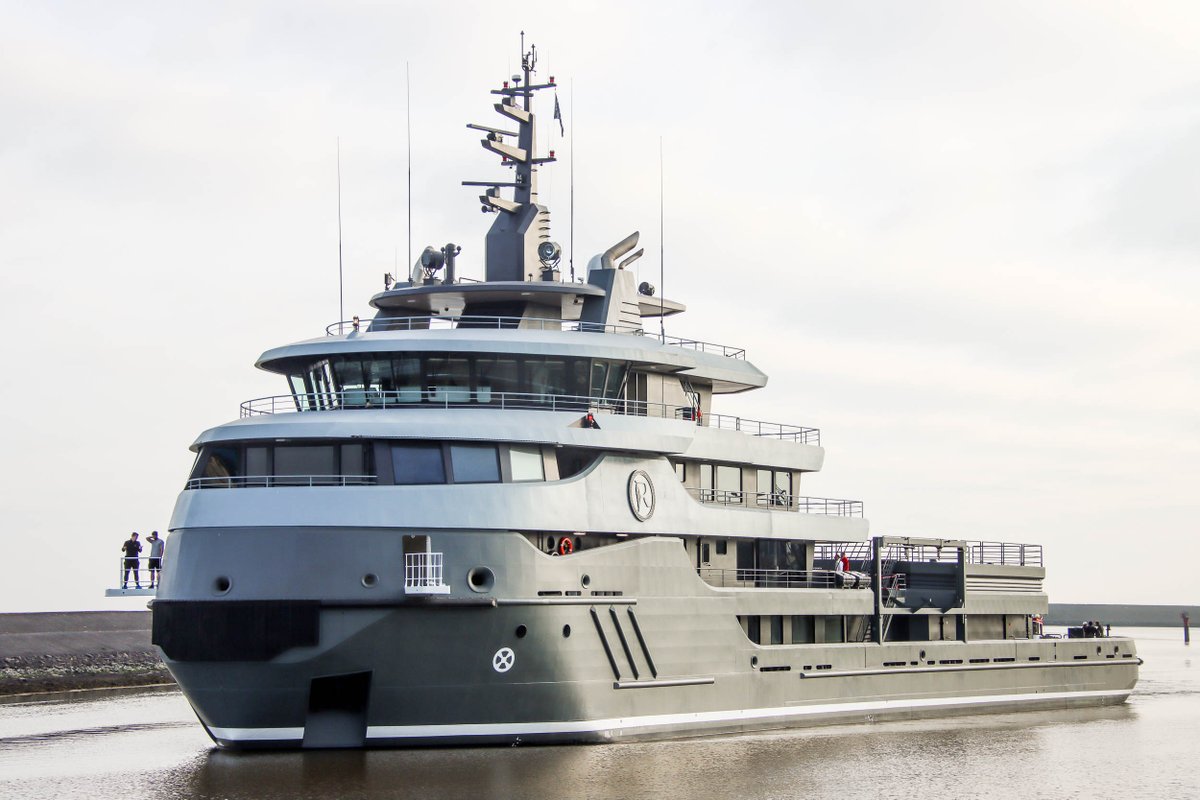 Dutchyachting's tweet photo. The 68m/ 223’1” #Ragnar, delivered as #Wagenborg‘s #offshore #supplyvessel #Sanaborg in 2012, was after a 2 ½ years rebuilt #converted into an #explorer #yacht by #IconYachts. Launched on January 24th, Ragnar left #Harlingen for sea trials this morning. Photo: @shipspottingeu1 https://t.co/cToKbC7vlJ