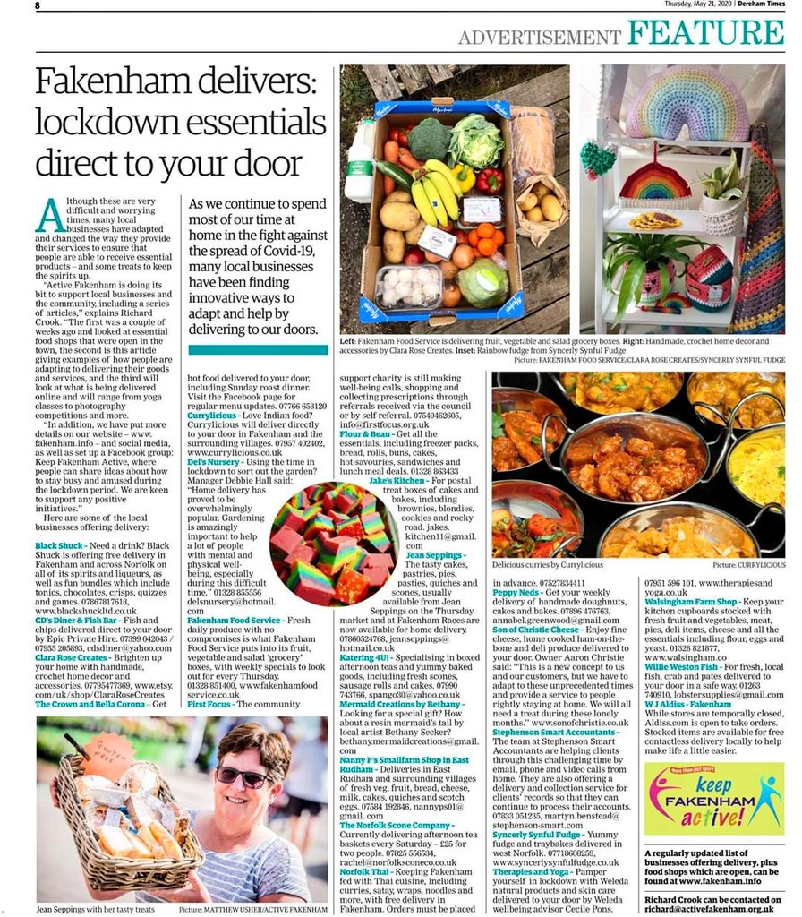 ActiveFakenham's tweet photo. Fakenham delivers: 
This advert will run this week &amp; we have listings on the website https://t.co/YUd5Kt4kpf 
We are now looking for people/organisations/businesses offering their activities online as a way to beat the lockdown.....we are working to support local businesses. https://t.co/JPTmHj3Uce