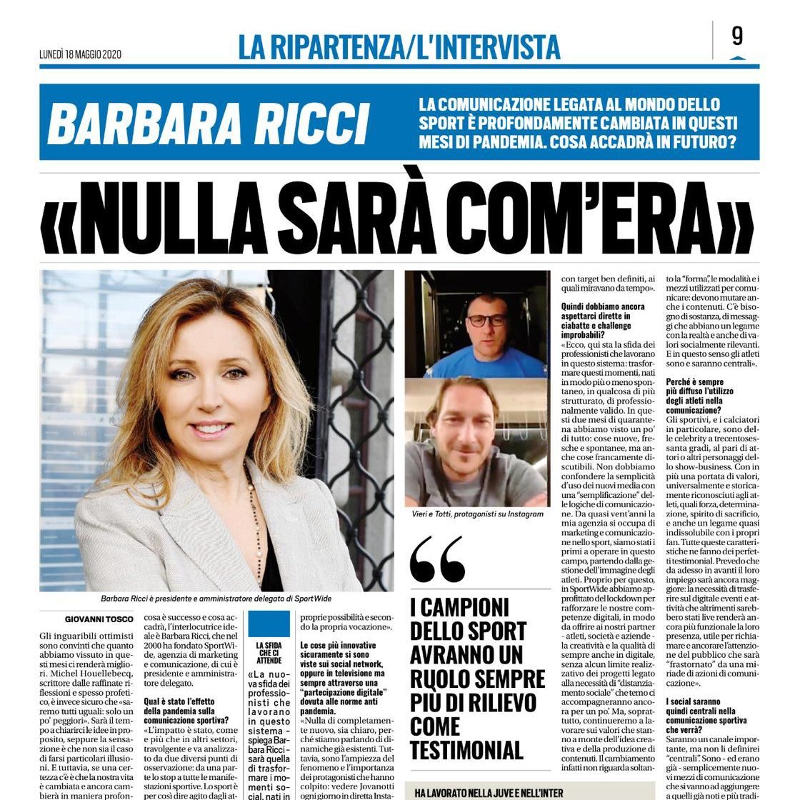 Intervista pubblicata dal quotidiano <a href="/tuttosport/">Tuttosport</a> Tuttosport della nostra Socia Fondatrice e Consigliere <a href="/BarbaraRicciSW/">Barbara Ricci</a> , presidente di <a href="/SportWideGroup/">SportWide</a> 
#assimanager #sportbusiness #professionalità