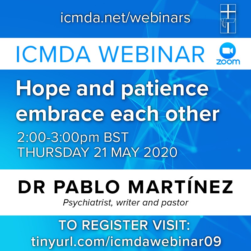 CMFStudents's tweet photo. ICMDA Webinar 09 - 21 May
A rare and unique experience to learn from a psychiatrist, yet also a Christian pastor, from Spain, Dr. Pablo Martinez.

Click to register:
https://t.co/U74MOZsVTE

Please invite your friends to join.
Open for all https://t.co/mbt4k8HO6Q