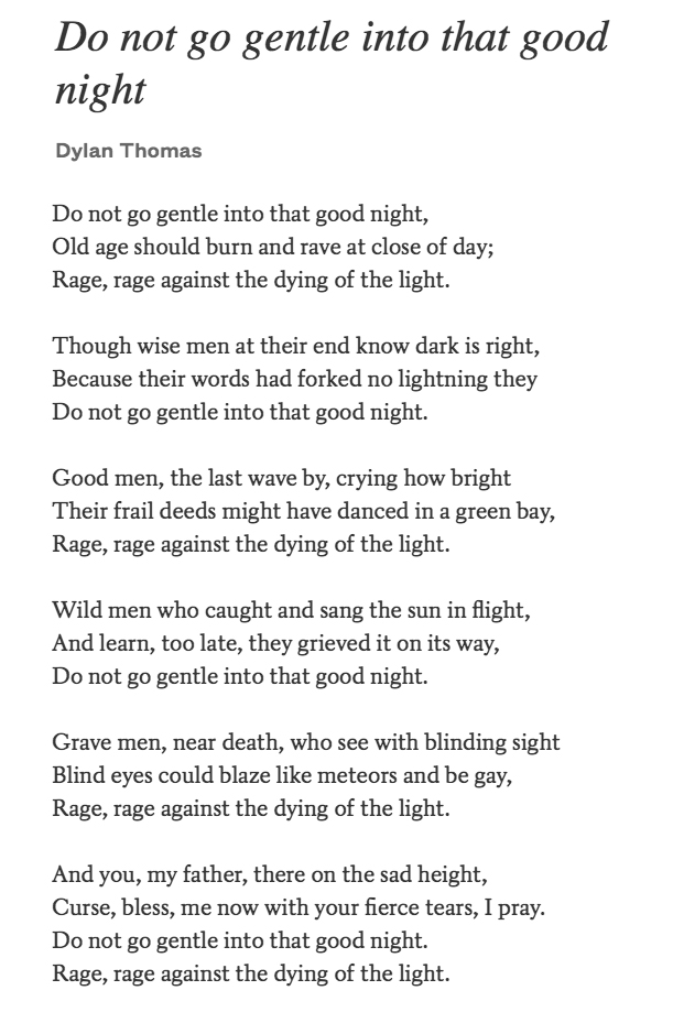 198 Do Not Go Gentle Into That Good Night by Dylan Thomas https://soundcloud.com/user-115260978/198-do-not-go-gentle-into-that  #PandemicPoems