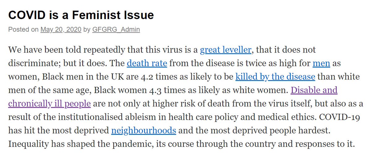 GFG_RGSIBG's tweet photo. We have been told repeatedly that this virus is a great leveller, that it does not discriminate. But it does. 

COVID is a feminist issue. 

A short blog post by the RGS Gender and Feminist Geographies Research Group. Read it here:

https://t.co/JaA3DQ1qGw https://t.co/YLYxDnhuzg