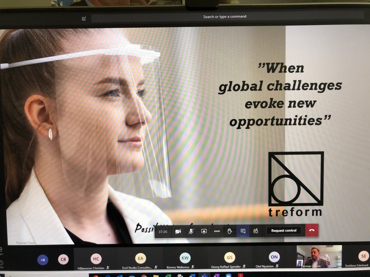 Packbridge's tweet image. Digital Handshake meeting by Packbridge right now. Thomas Olsson, CEO at TREFORM Packaging sharing the experiences in quickly shifting part of their production to produce protective shields.