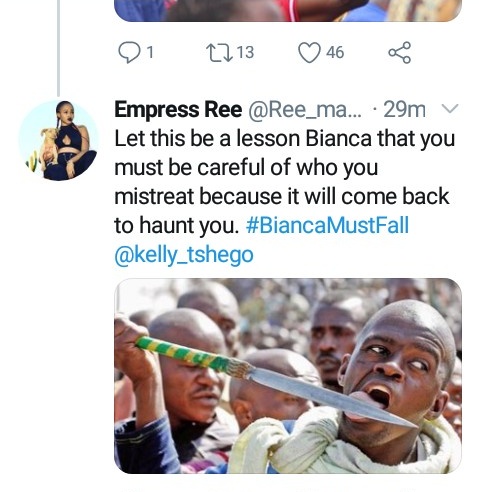 Racism isn't a STAGE or PHASE. More racism from Bianca. 

#BiancaMustFall #BiancaMustFall
#BiancaMustFall #BiancaMustFall
#BiancaMustFall #BiancaMustFall
#BiancaMustFall #BiancaMustFall
#BiancaMustFall #BiancaMustFall
#BiancaMustFall #BiancaMustFall
From Miss SA to Missed SA 🤦🏽‍♂️